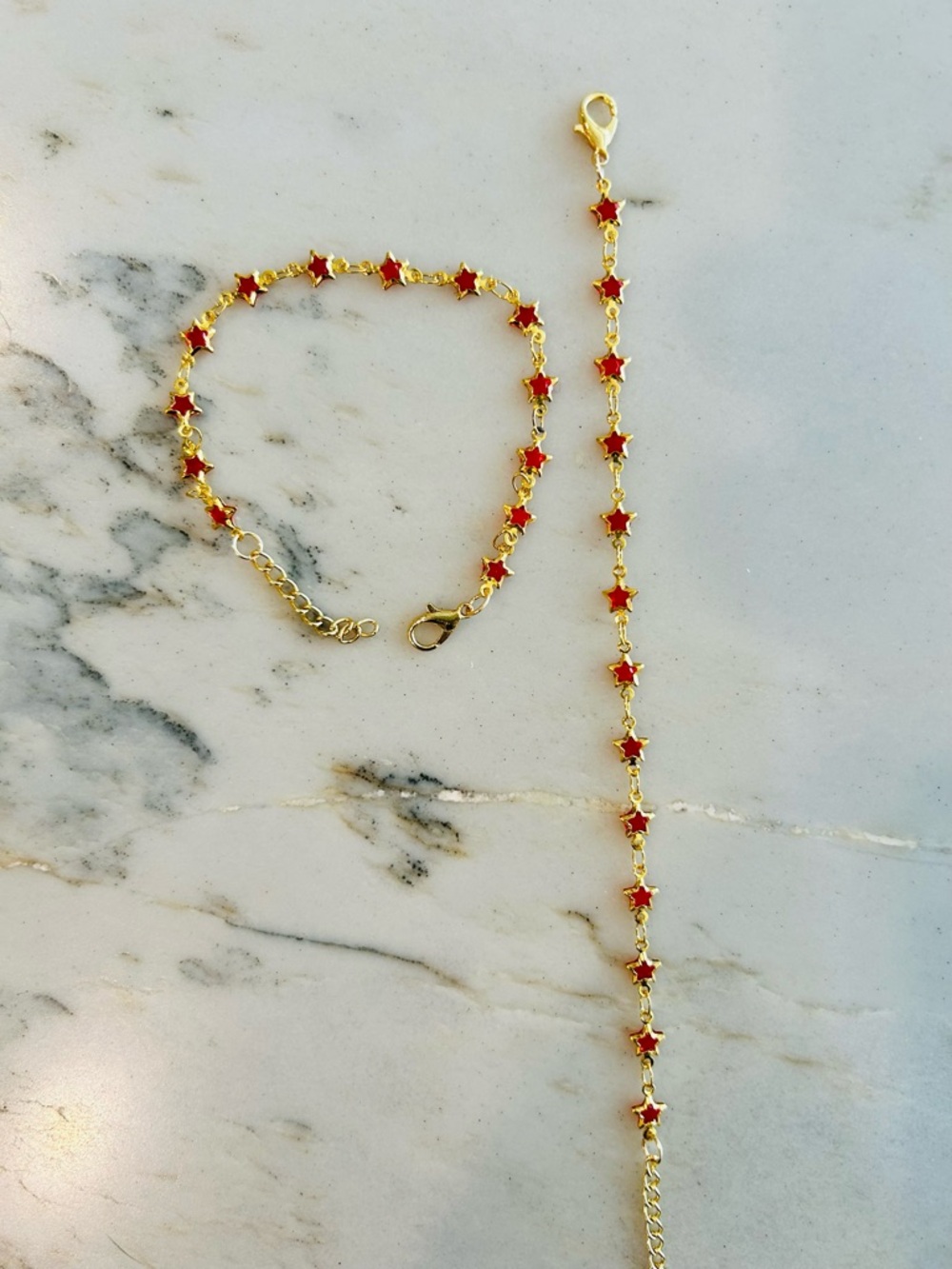 Set of 2 Gold Plated Bracelet with Red Star Accents -‎ Women Jewelry